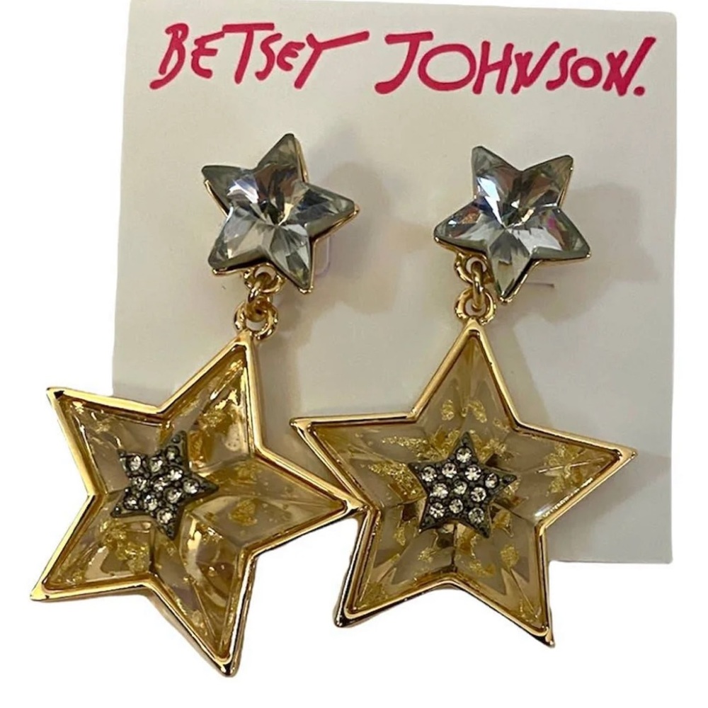 New Betsey Johnson CELESTIAL PUNK STAR DROP EARRINGS CRYSTAL - Picture 4 of 7